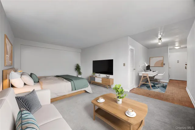 a living room with furniture and a couch