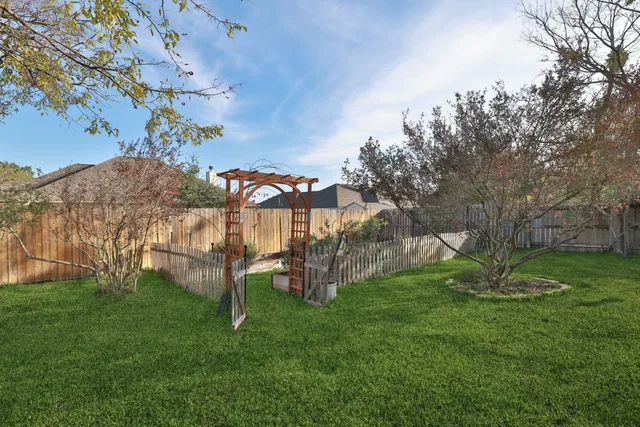 a view of a park with large trees