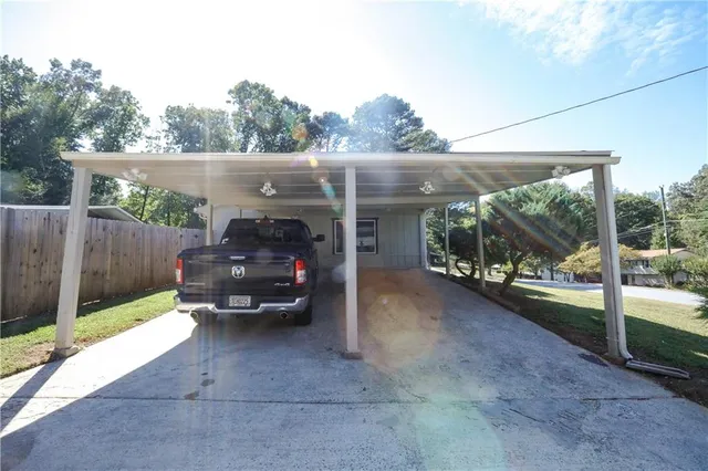 a view of a garage with furniture