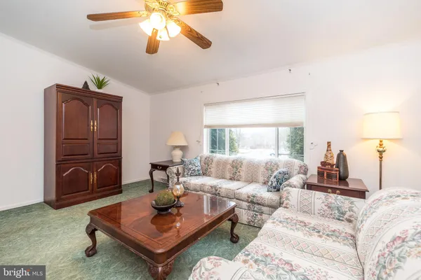a living room with furniture a lamp and a chandelier