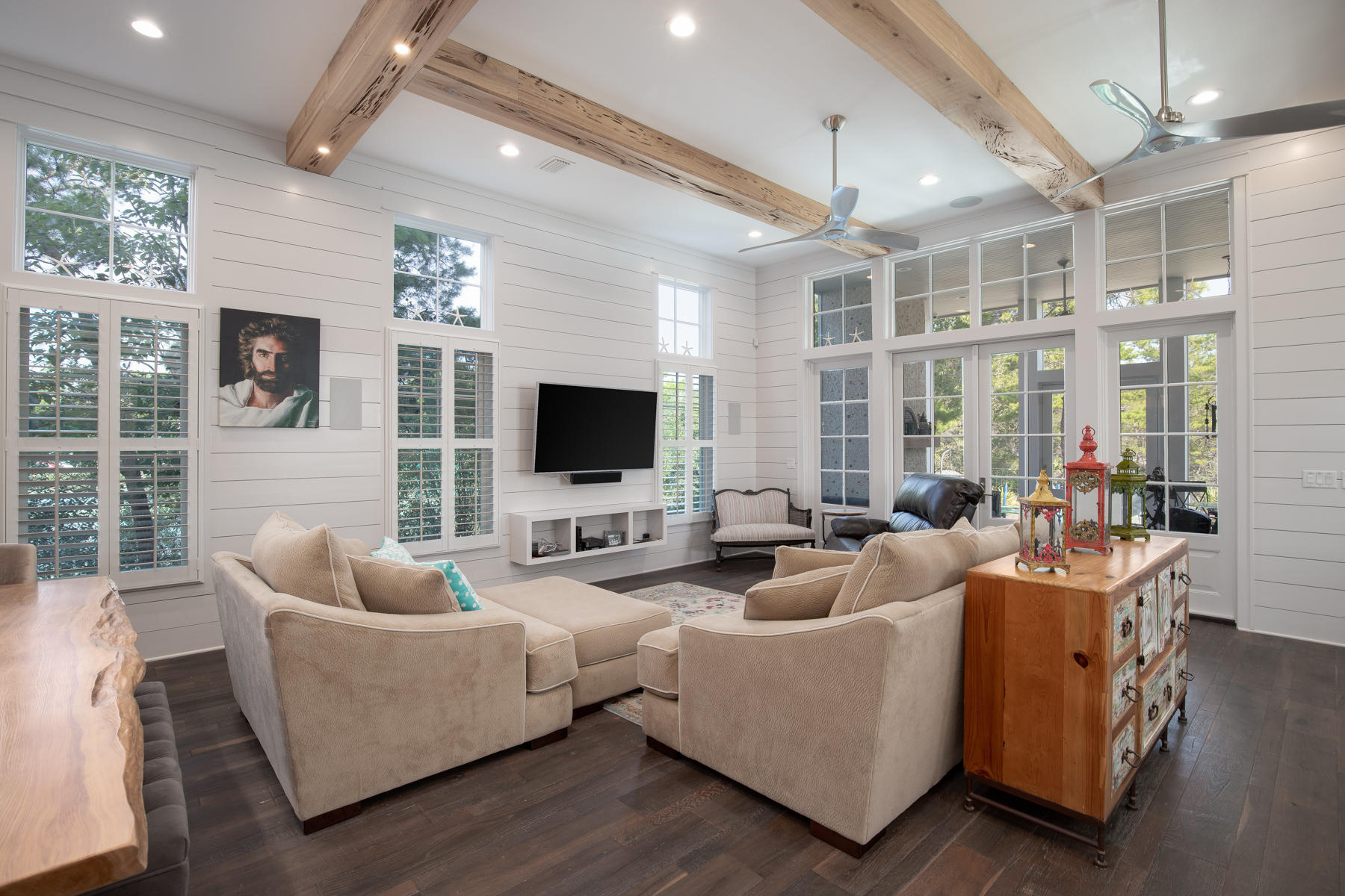 446 Morgans Trail Santa Rosa Beach, FL 32459 - Photo 10 of 49 a living room with furniture a flat screen tv and a large window