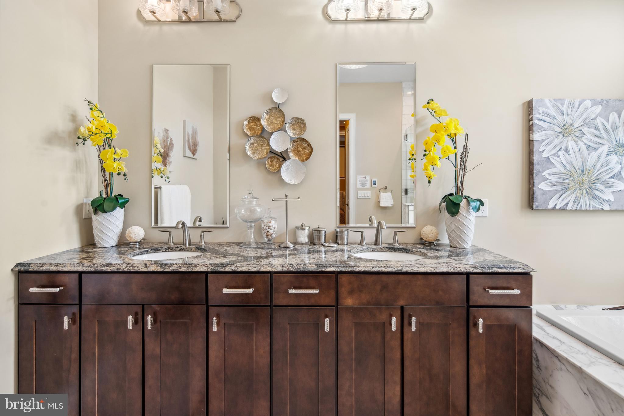 2 Samjan Circle Hightstown, NJ 08520 - Photo 19 of 36 a bathroom with a granite countertop sink and a mirror