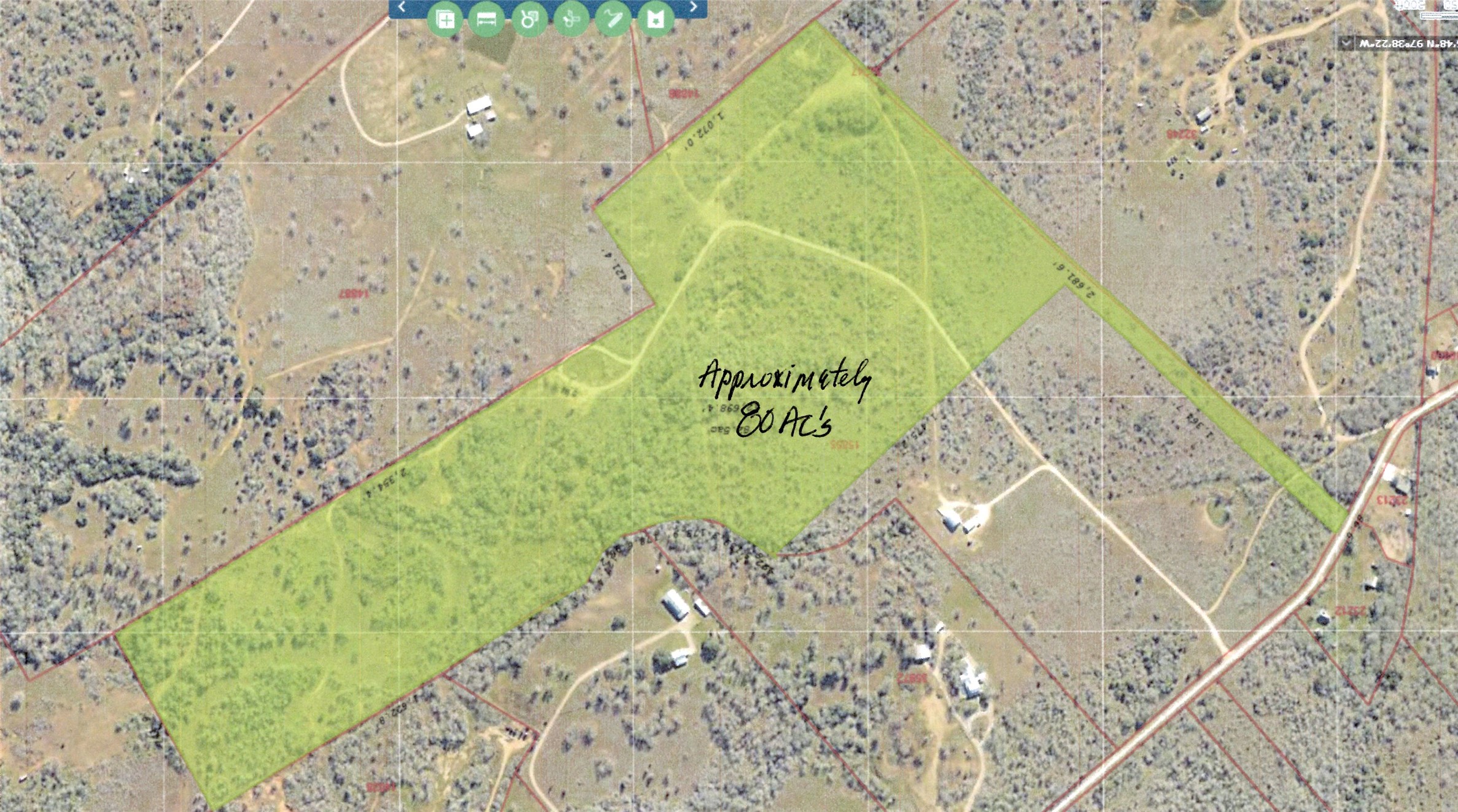569 Burdette Wells Road Lockhart, TX 78644 - Photo 18 of 18 Proposed outline of 80 acres to be sold--subj to survey.