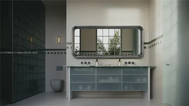 a bathroom with a sink a mirror and a window