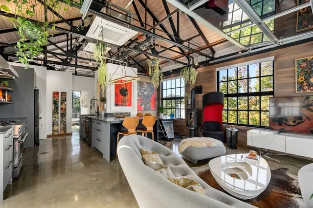 a outdoor living space with furniture and a window