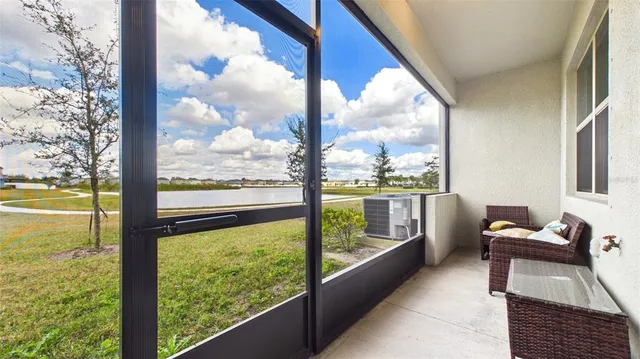 a view of lake from a balcony