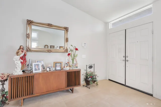 a storage room with cabinets