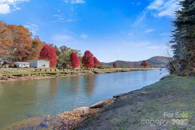 a view of a lake with a mountain