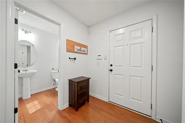a view of a hallway with closet