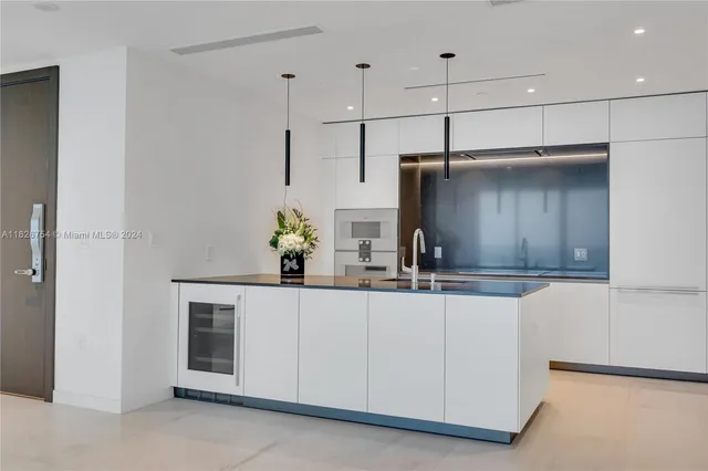 a kitchen with stainless steel appliances a sink a faucet a potted plant and a counter space