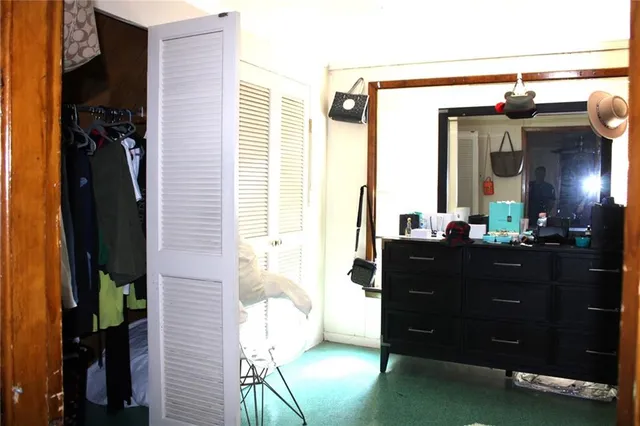 walk in closet with window and cabinet