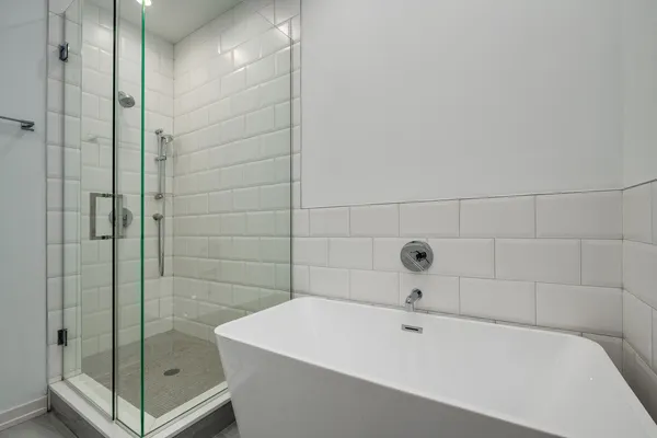 a bathroom with a bathtub