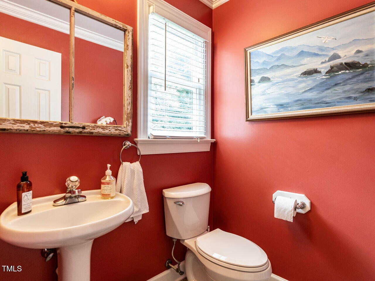 9205 Dawnshire Road Raleigh, NC 27615 - Photo 16 of 30 a bathroom with a toilet sink and mirror