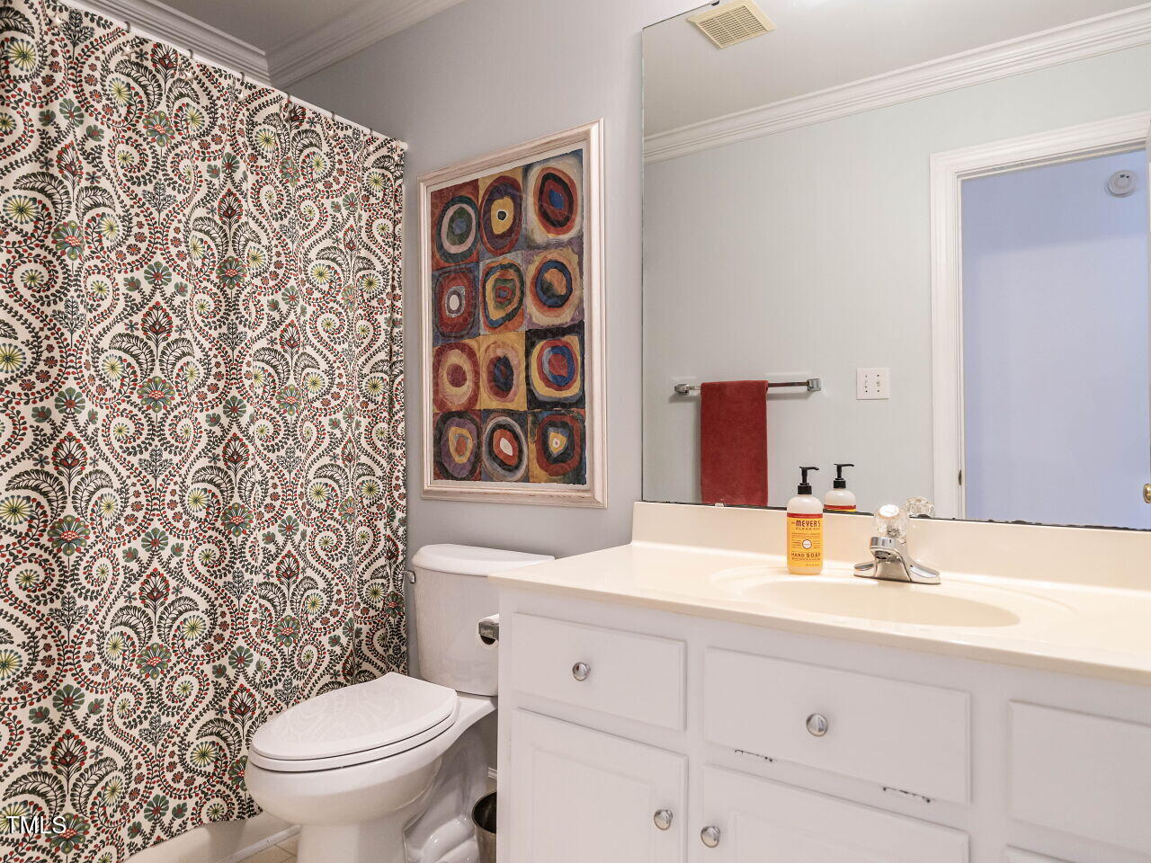 9205 Dawnshire Road Raleigh, NC 27615 - Photo 21 of 30 a bathroom with a toilet sink and a mirror