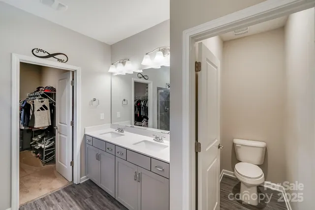 a bathroom with a toilet sink and mirror