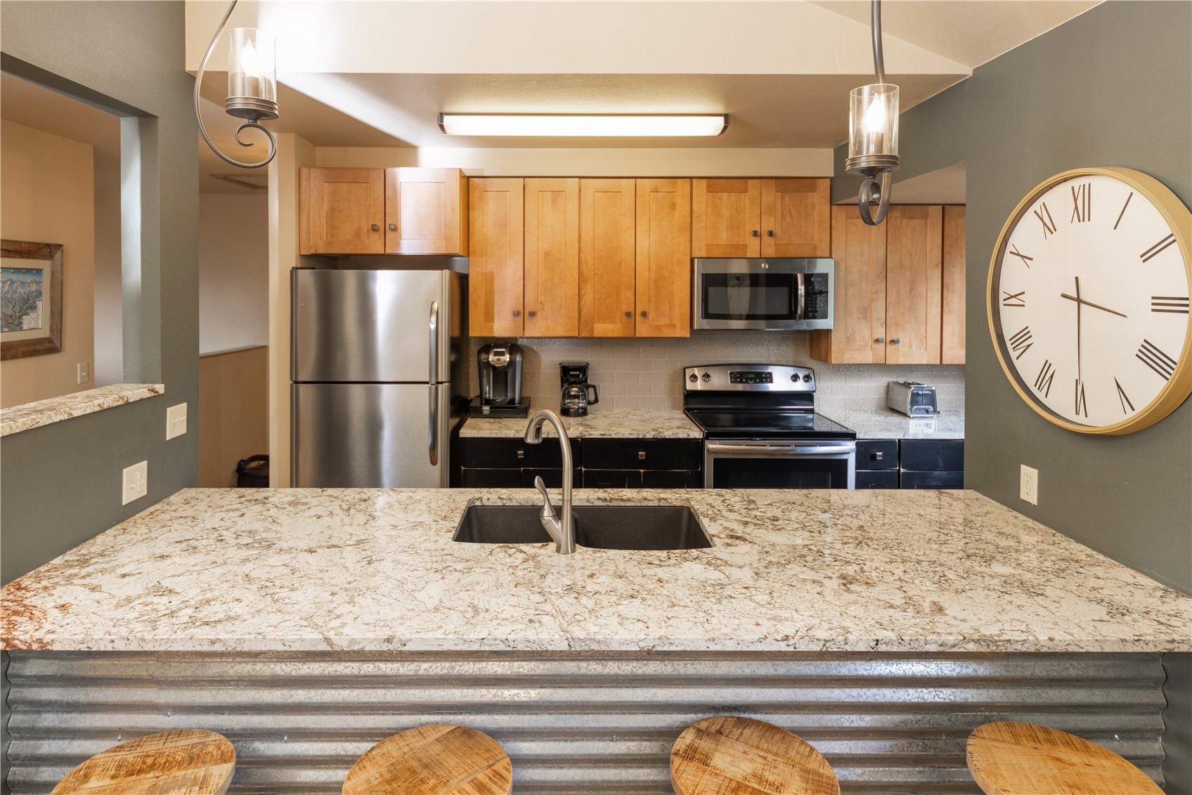 1120 Baldy Road, Unit 1120 Breckenridge, CO 80424 - Photo 10 of 38 The beautifully updated kitchen includes solid granite surfaces, stainless appliances and seating for 4 at the kitchen bar.