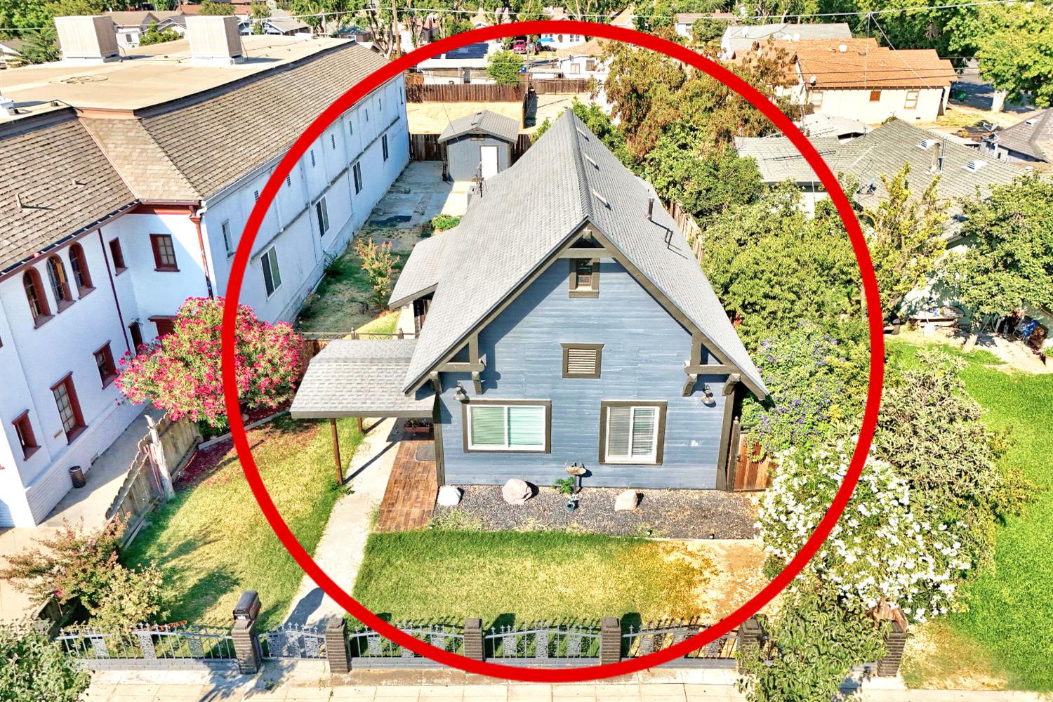 131 5th Street Gustine, CA 95322 - Photo 92 of 92 aerial view of a house with swimming pool and sitting area
