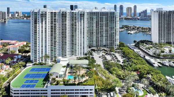 a view of a city with tall buildings