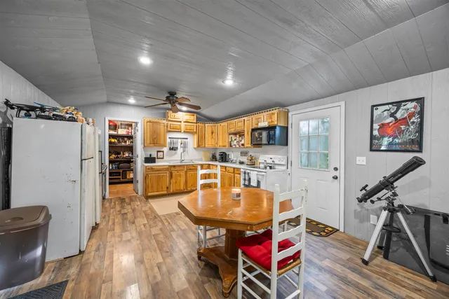 a kitchen with lots of counter top space