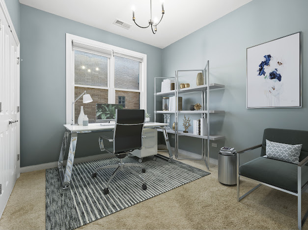 1355 West Washington Boulevard, Unit 4D Chicago, IL 60607 - Photo 32 of 46 a living room with furniture a rug and white walls