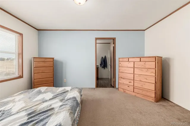 a bedroom with a bed and furniture