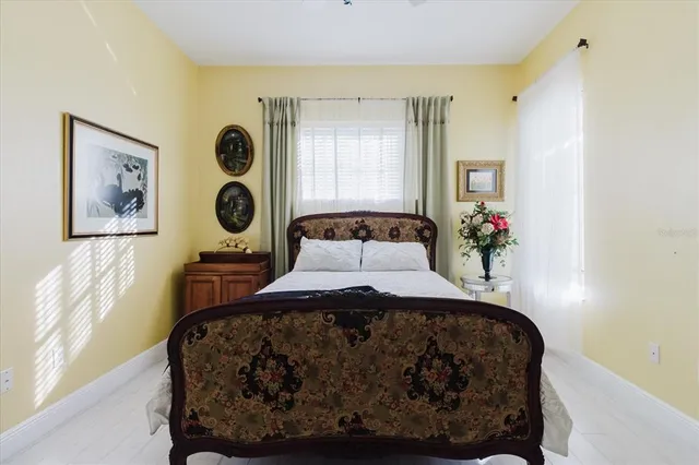 a view of a yard with swimming pool