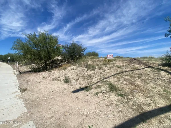 a view of a yard with wooden fence