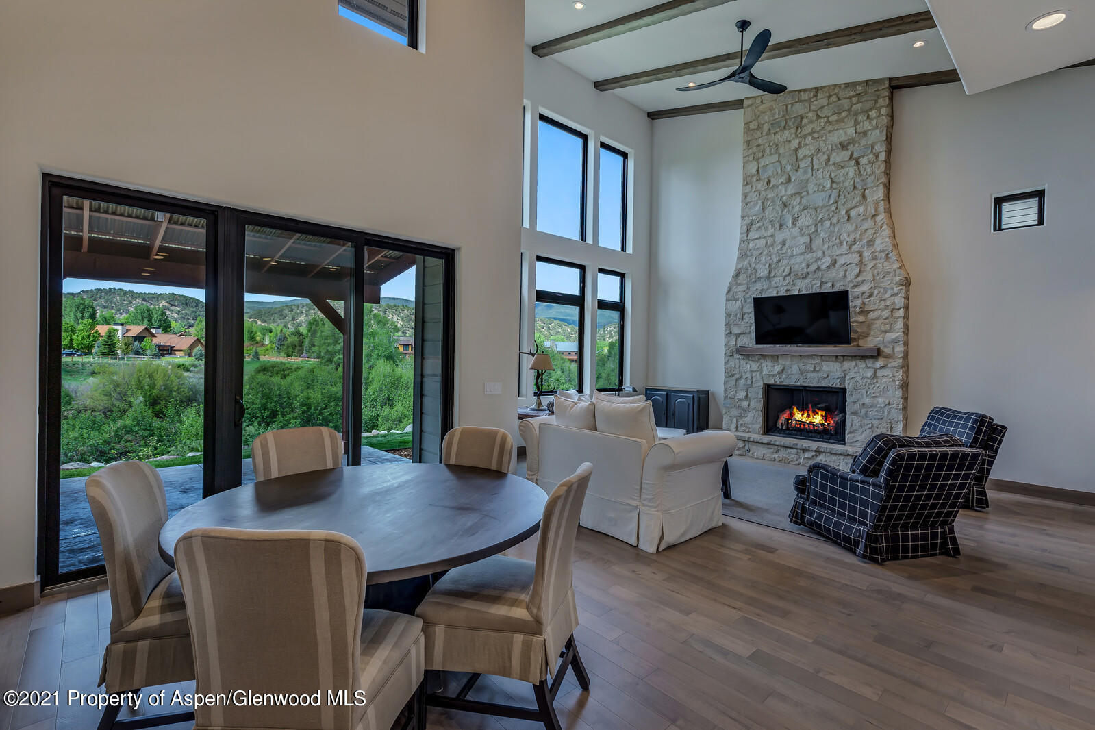 471 Boundary Lane Carbondale, CO 81623 - Photo 7 of 30 a dining room with furniture a fireplace and wooden floor