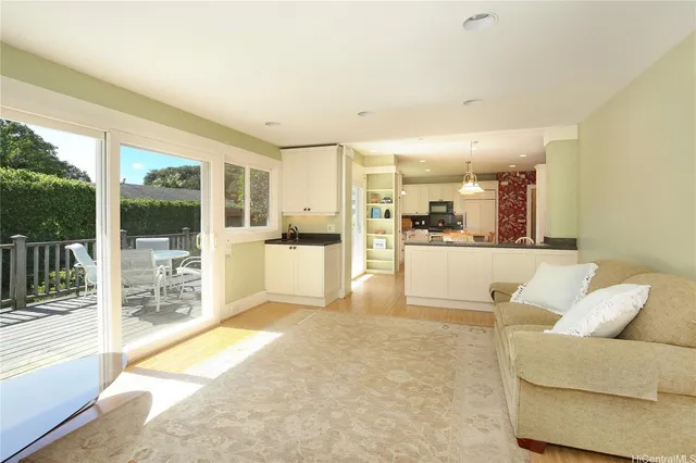 a view of kitchen with furniture and outdoor view