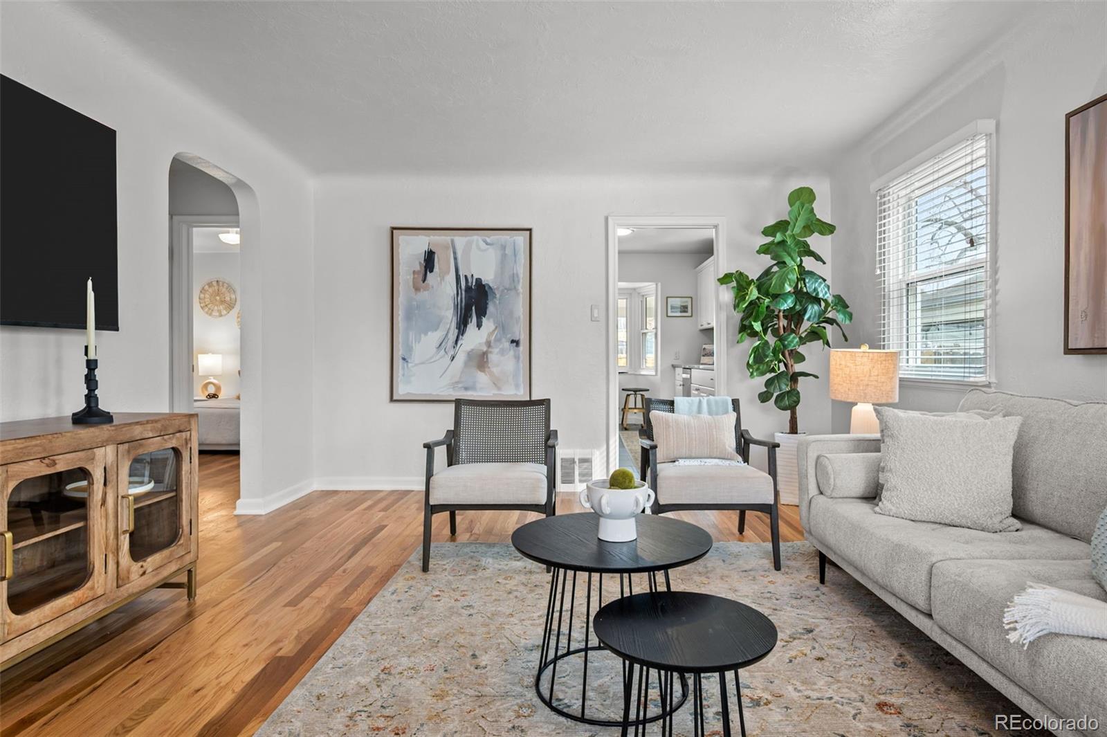 2344 South Lafayette Street Denver, CO 80210 - Photo 6 of 32 a living room with furniture potted plant and a fireplace