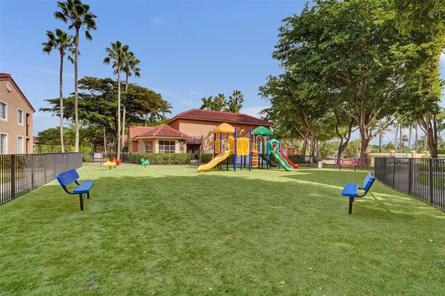 a view of a park with slide