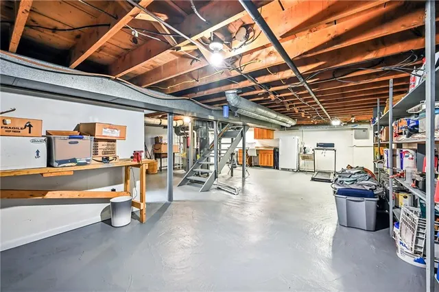 a view of a storage room with shelves