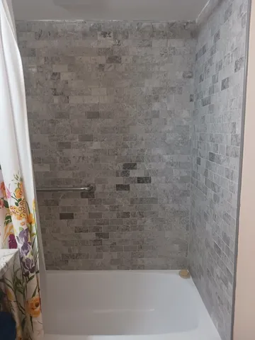 a bathroom with a bathtub