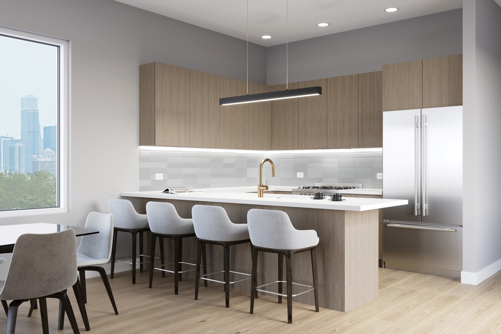 2132 West Rice Street Chicago, IL 60622 - Photo 2 of 7 a kitchen with a dining table chairs and a refrigerator