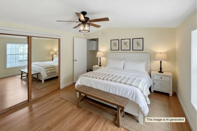 a bed room with a bed and a chandelier