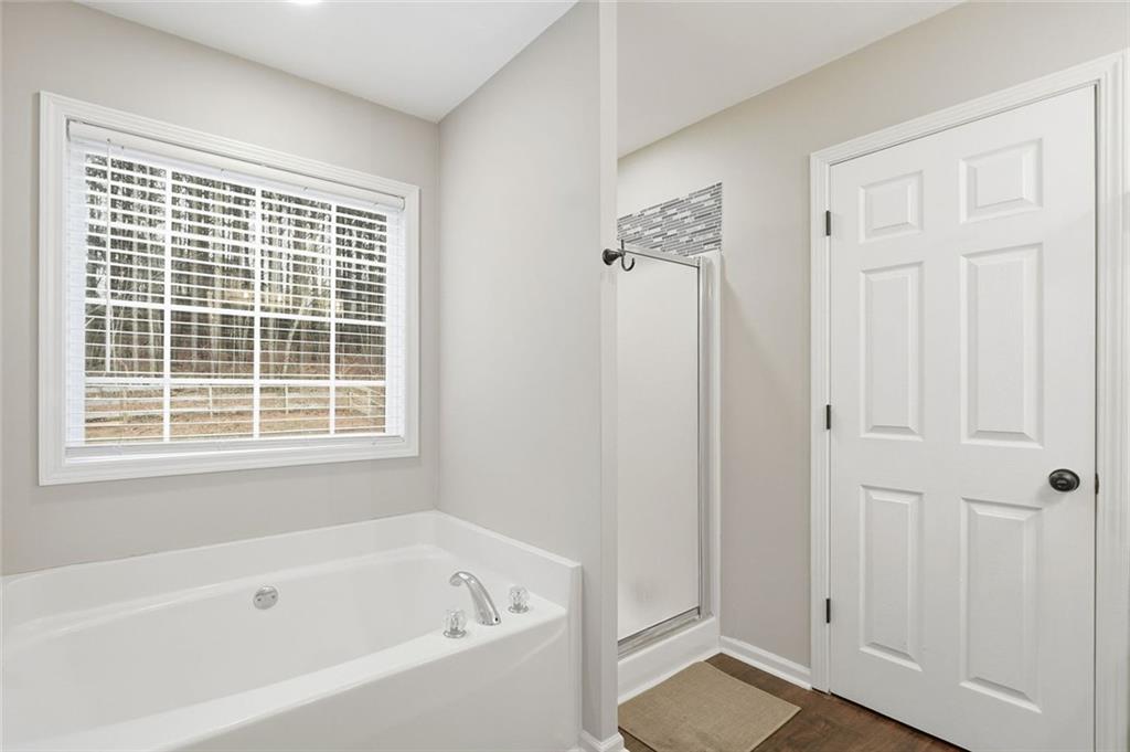 302 White Marble Way Ball Ground, GA 30107 - Photo 16 of 28 a bathroom with bathtub and a shower