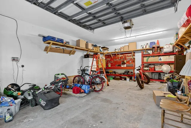 an aerial view of a house with a garden