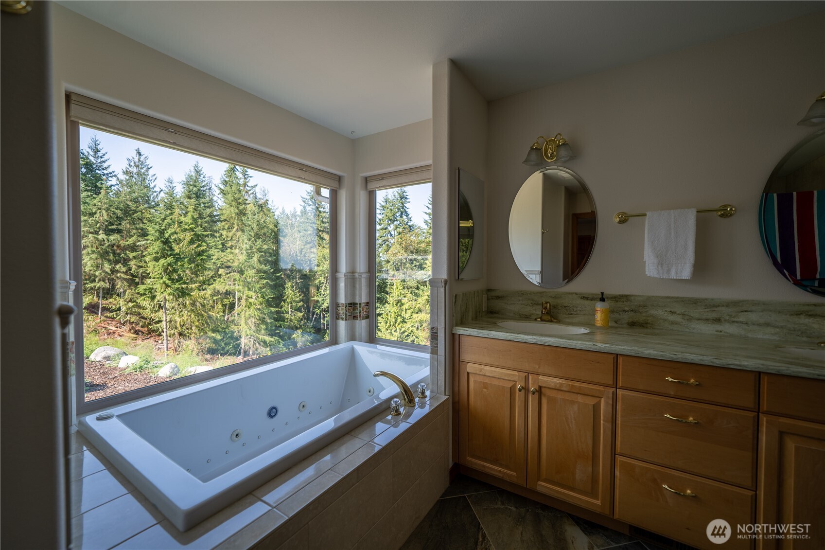 212 Maletti Hill Road Port Angeles, WA 98362 - Photo 17 of 37 a bathroom with a large tub sink and mirror