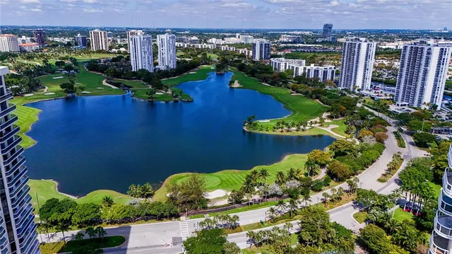 an aerial view of a house with a yard and lake view