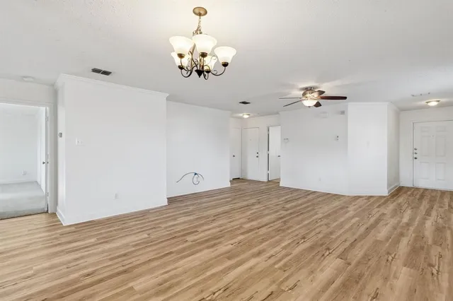 a view of a chandelier in a room