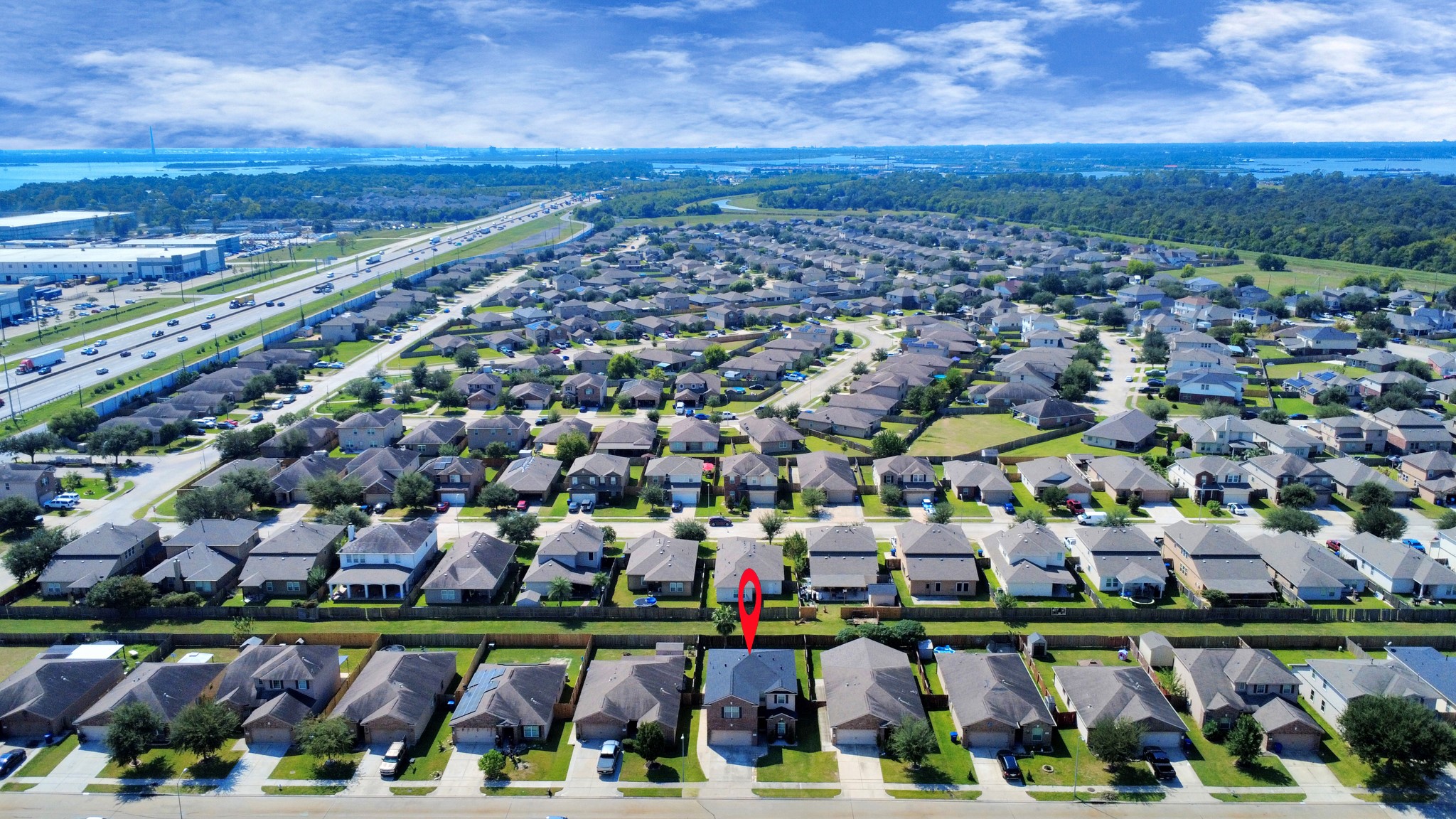 6931 Primrose Road Baytown, TX 77521 - Photo 50 of 50 Aerial view highlighting the home’s location within the neighborhood and convenient access to nearby highways.