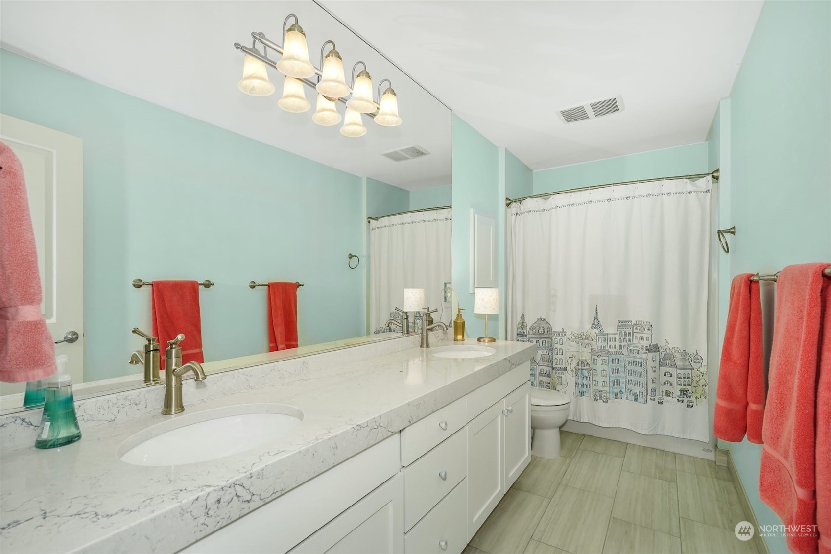 20628 Southeast 162nd Way Renton, WA 98059 - Photo 11 of 25 a spacious bathroom with a double vanity sink mirror and shower