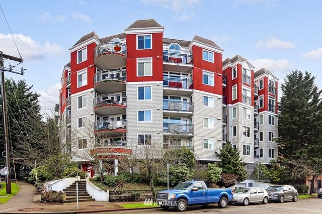 a front view of a multi story building