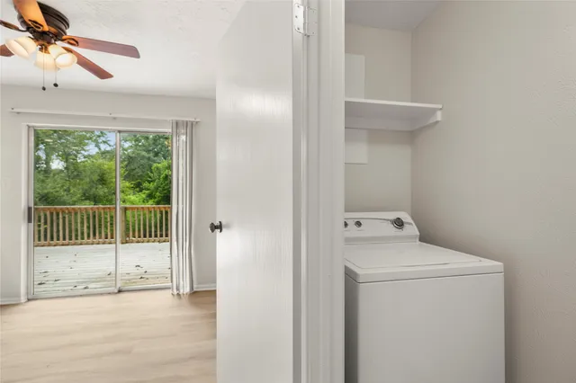 a view of a porch with a door