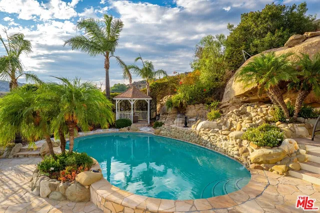 a view of a swimming pool with a yard