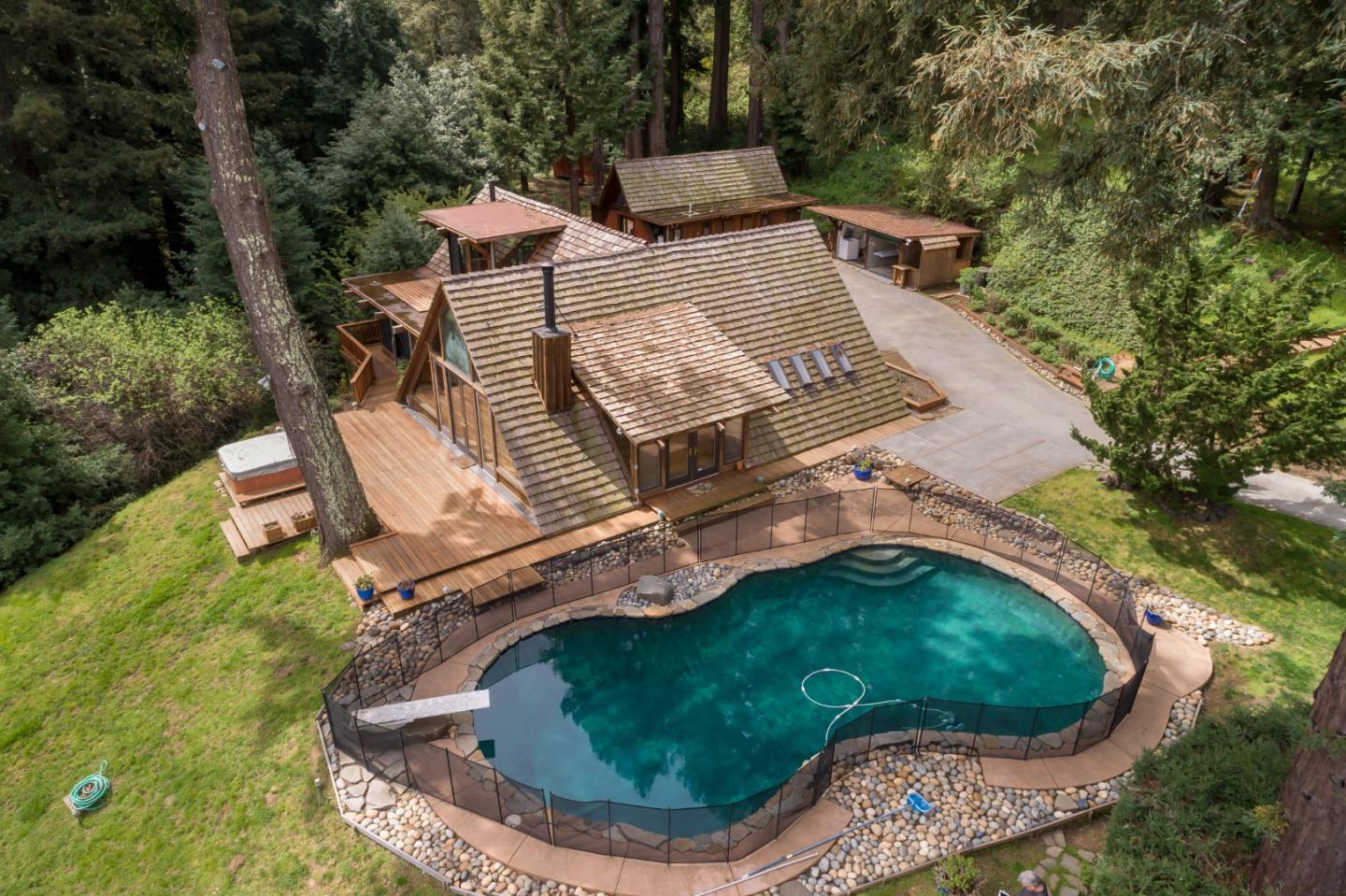 87 Upenuf Road Woodside, CA 94062 - Photo 35 of 42 an aerial view of a house with garden space and street view