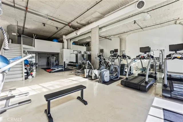 a view of a room with gym equipment