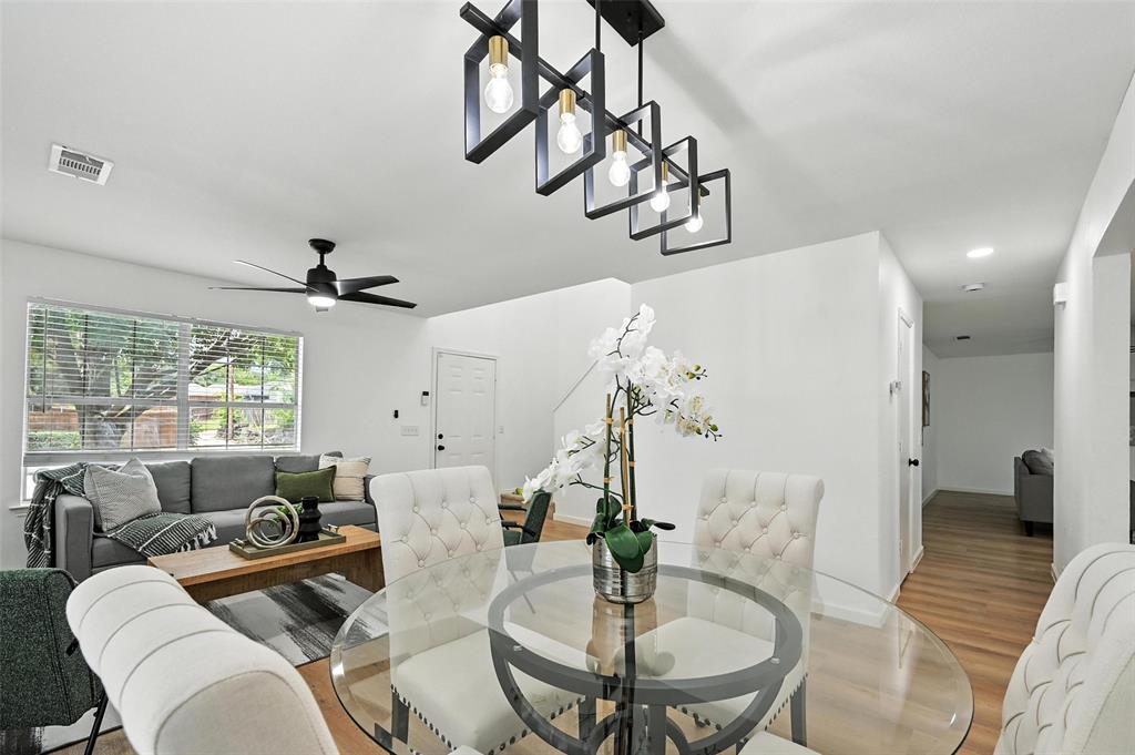 6218 Everglade Road Dallas, TX 75227 - Photo 6 of 39 Dining room with light wood-style floors, a ceiling fan, and recessed lighting