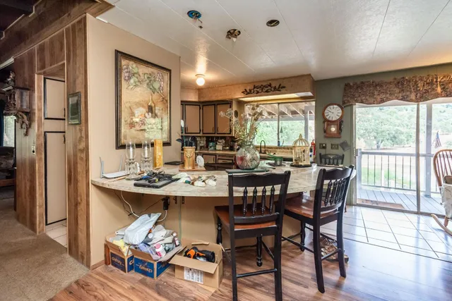 a view of a yard with plants and trees