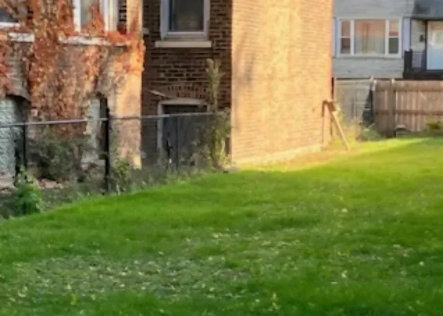 a backyard of a house with lots of green space and glass windows